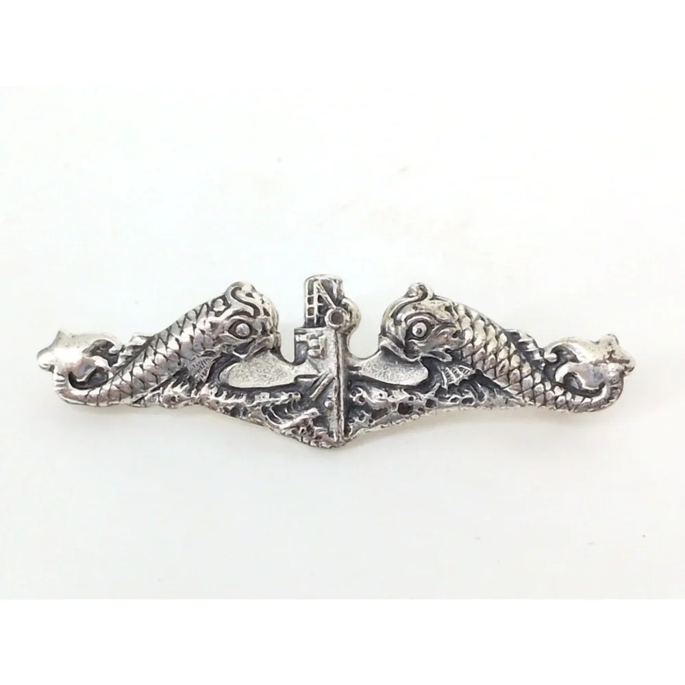 VTG Balfour Sterling Silver US Navy Submarine Dolphin Badge Pin I-B Pinback